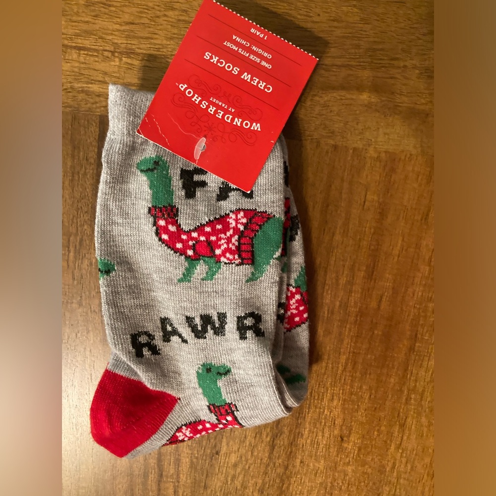 Wondershop Crew Socks Dinosaur Rawr Grey Adult